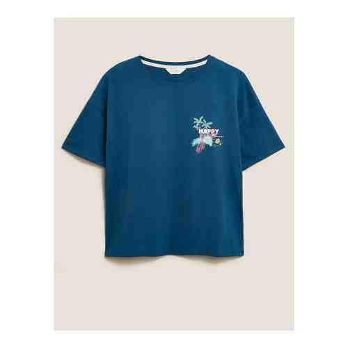 Хлопковая пижамная футболка с надписью Happy Place арт. T373345T